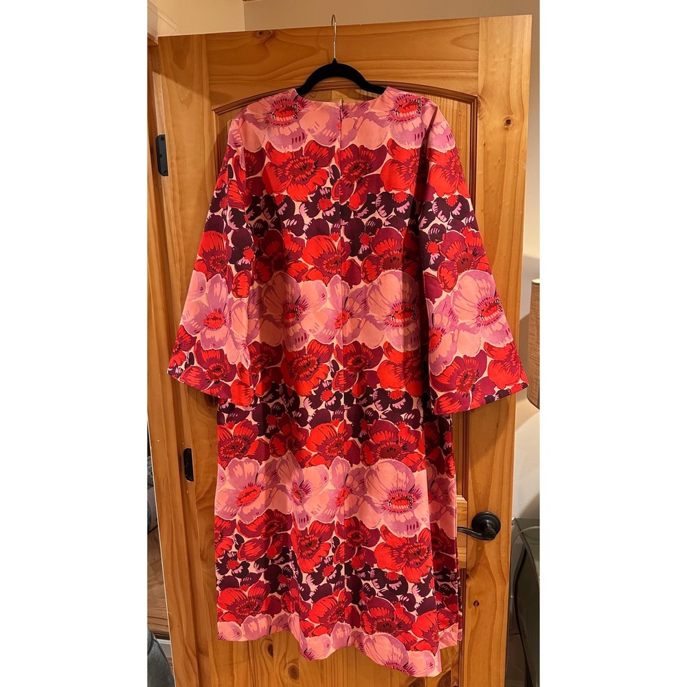 Tuckernuck Hutton Dress Poppy Stripe Floral Pink Red Midi 3X 3/4 Sleeve Crewneck - Picture 6 of 9